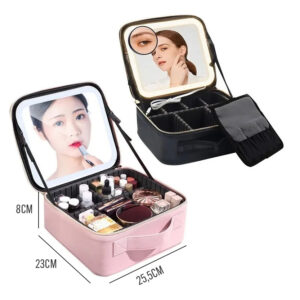 Maletin organizador de maquillaje con luz led recargable