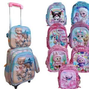 Mochila Carrito Nena 16 Pulgadas Con Luz , Lunchera y Cartuchera 3D