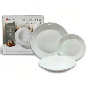 SET BLANCO DE VAJILLA DE VIDRIO ORYX