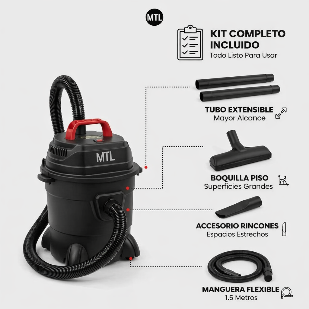 ASPIRADORA 15L NEGRA MTL
