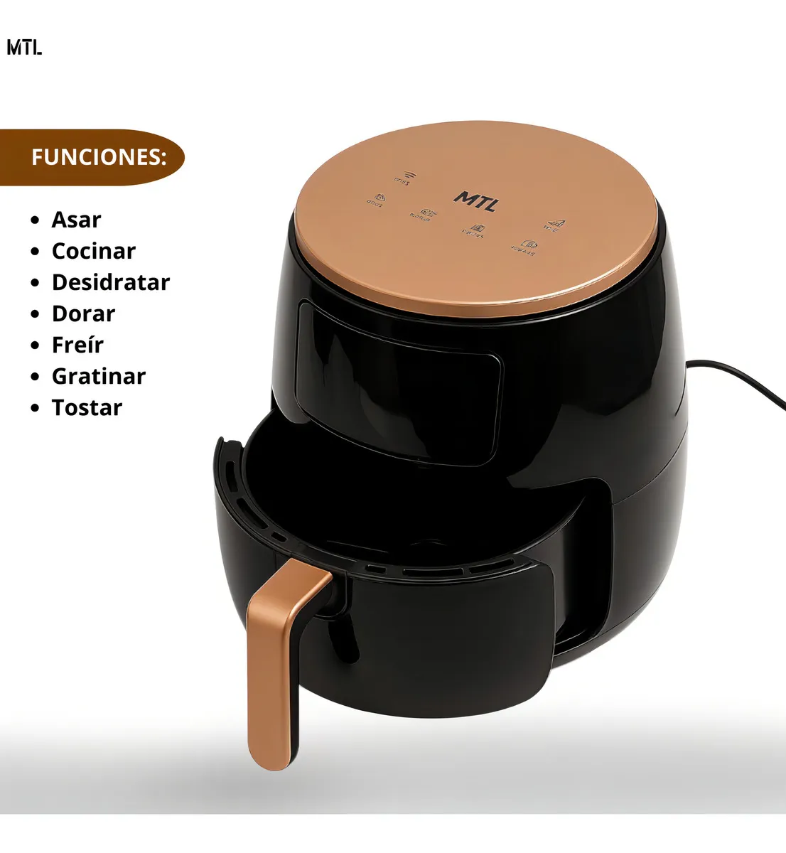 FREIDORA DE AIRE MTL 4.5L NEGRO - Imagen 3