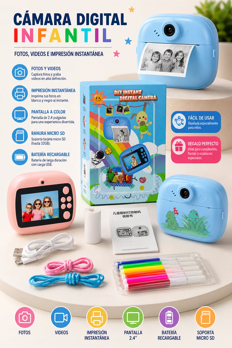 CAMARA IMPRESORA INFANTIL CON ACCESORIOS