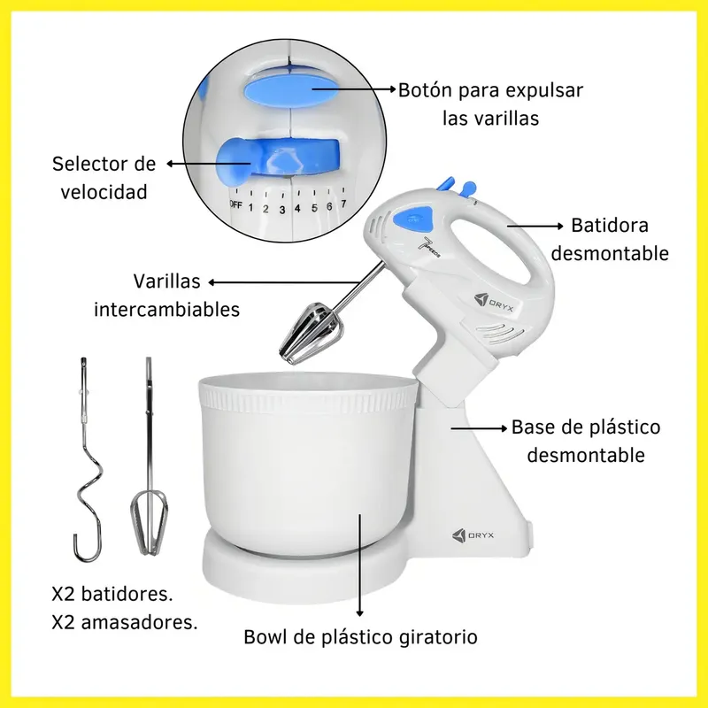BATIDORA CON BOWL ORYX 7 VELOCIDADES - Imagen 2