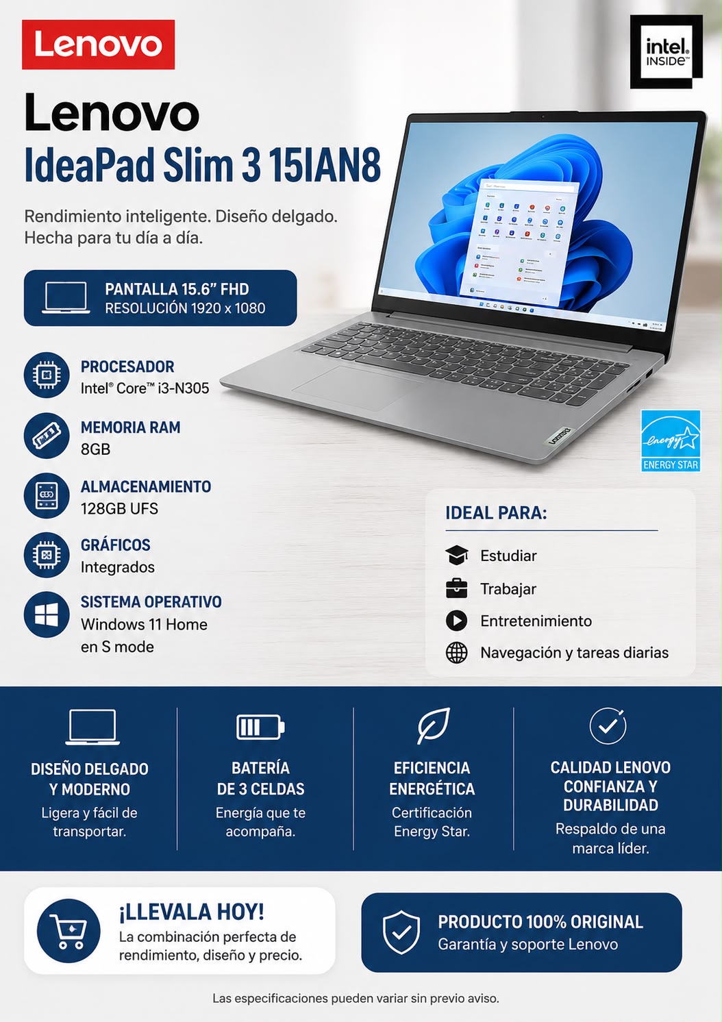 Notebook Lenovo IdeaPad Slim 3 15IAN